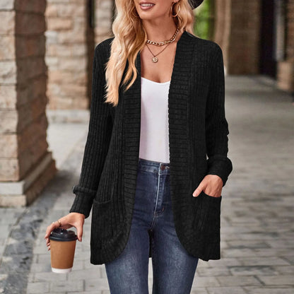 LVSANW Women Hollow Out Open Front Cardigan With Pockets Loose Fashion Casual Open Front Long Sleeve Chunky Coat With CáRdigans