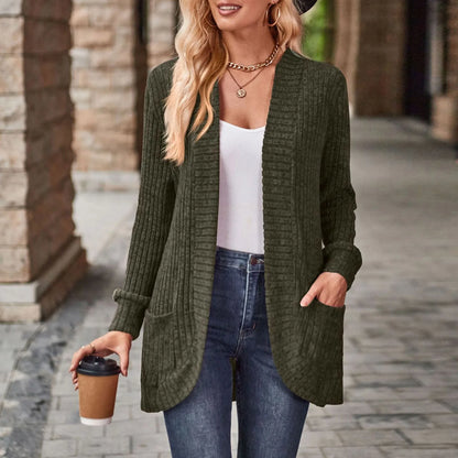 LVSANW Women Hollow Out Open Front Cardigan With Pockets Loose Fashion Casual Open Front Long Sleeve Chunky Coat With CáRdigans