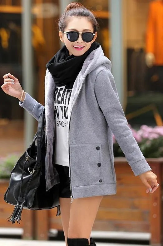 LVSANW Women Hoodies Sweatshirt Casual Coat Large Size Ladies Velvet Thickening Warm Hooded Zipper Jacket Cardigan Jacket For Female