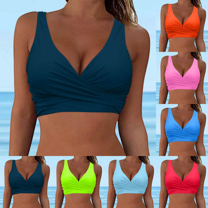 LVSANW Women Lace Up Swimwear Tops Underwire Full Coverage Bikini Top Push Up Swim Crop Top Tie Back Bathing Suit Tops