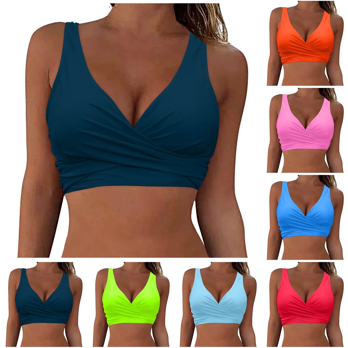 LVSANW Women Lace Up Swimwear Tops Underwire Full Coverage Bikini Top Push Up Swim Crop Top Tie Back Bathing Suit Tops