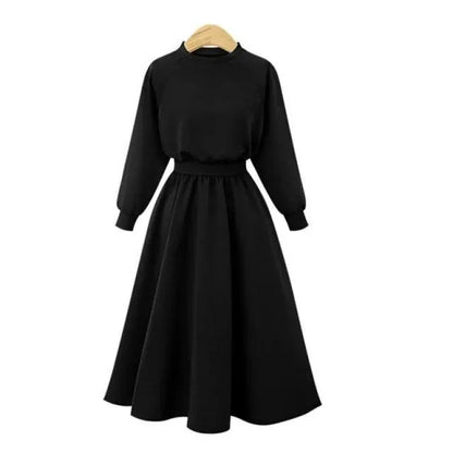 LVSANW Women Long Sleeve Autumn Dress Casual Round Neck Elasticated Waist Korean Fashion Daily Wear Sweatshirts Dress Ladiea