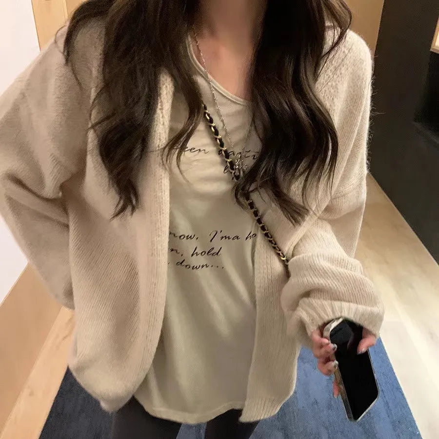 LVSANW Women Long Sleeve Knitted Cardigan Sweater Coats Korean Female Baggy Loose Knitwear Tops  PYMY-MY8151012