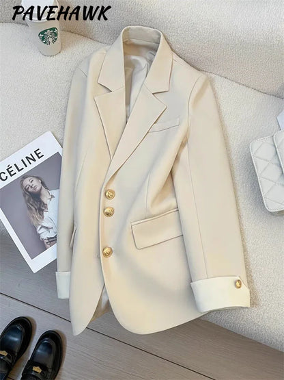 LVSANW Women Long Sleeve Office Lady Blazers Autumn Winter Solid Casual Single Breasted Chic Notched Blazer Ladies Jackets Clothes