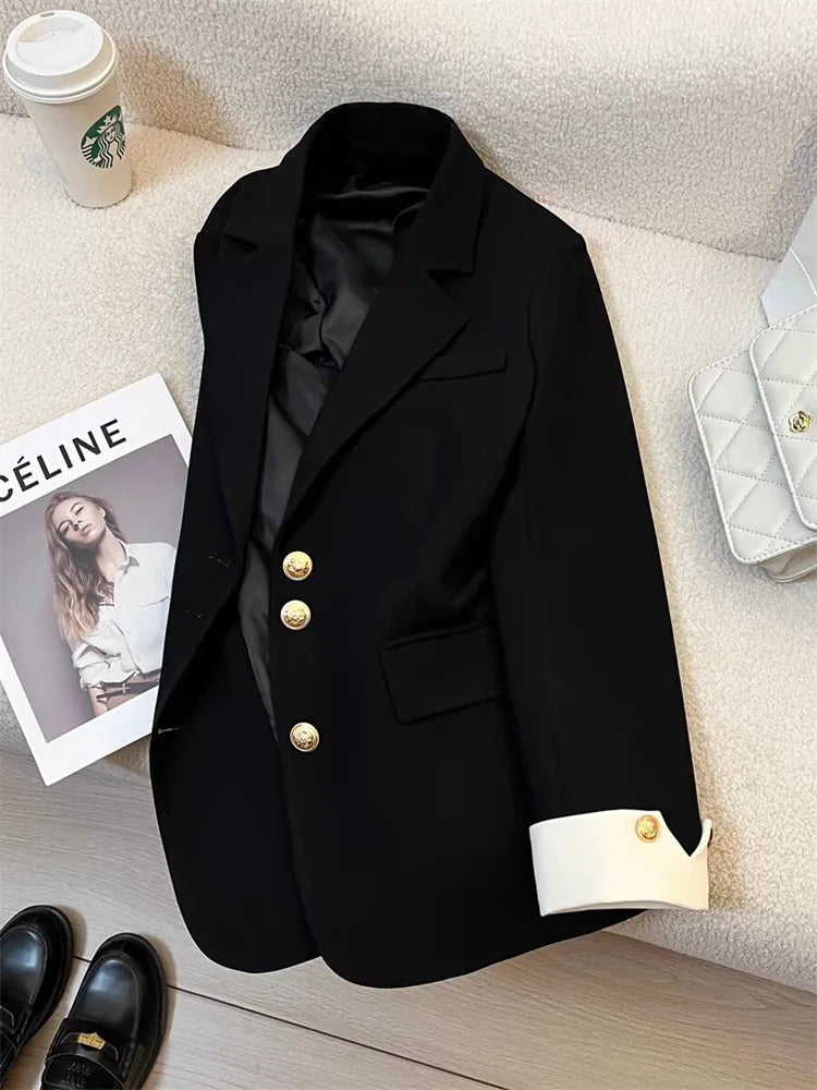 LVSANW Women Long Sleeve Office Lady Blazers Autumn Winter Solid Casual Single Breasted Chic Notched Blazer Ladies Jackets Clothes