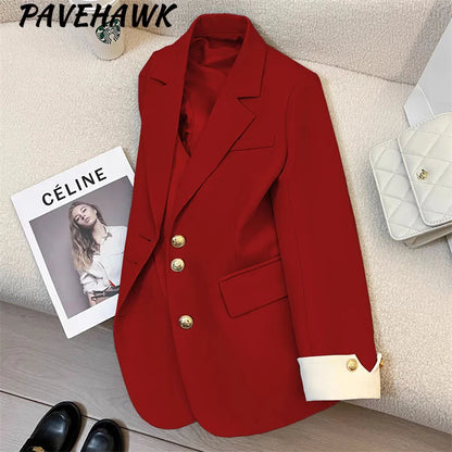 LVSANW Women Long Sleeve Office Lady Blazers Autumn Winter Solid Casual Single Breasted Chic Notched Blazer Ladies Jackets Clothes