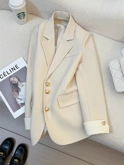 LVSANW Women Long Sleeve Office Lady Blazers Autumn Winter Solid Casual Single Breasted Chic Notched Blazer Ladies Jackets Clothes