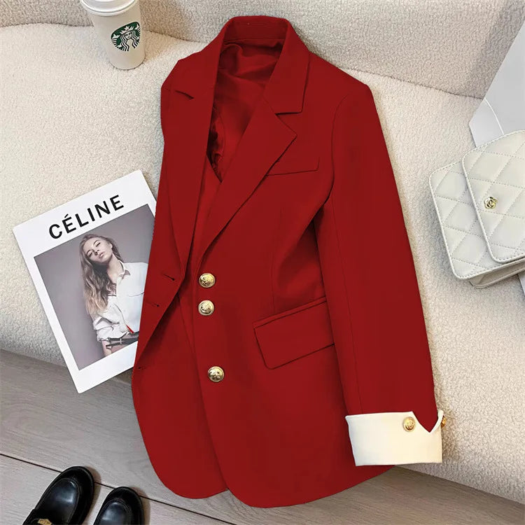 LVSANW Women Long Sleeve Office Lady Blazers Autumn Winter Solid Casual Single Breasted Chic Notched Blazer Ladies Jackets Clothes