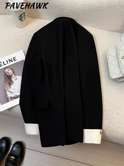 LVSANW Women Long Sleeve Office Lady Blazers Autumn Winter Solid Casual Single Breasted Chic Notched Blazer Ladies Jackets Clothes