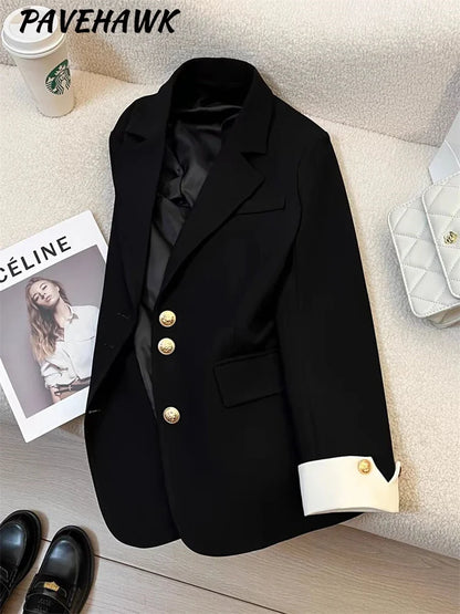 LVSANW Women Long Sleeve Office Lady Blazers Autumn Winter Solid Casual Single Breasted Chic Notched Blazer Ladies Jackets Clothes