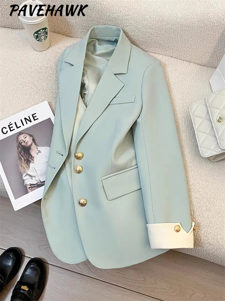 LVSANW Women Long Sleeve Office Lady Blazers Autumn Winter Solid Casual Single Breasted Chic Notched Blazer Ladies Jackets Clothes