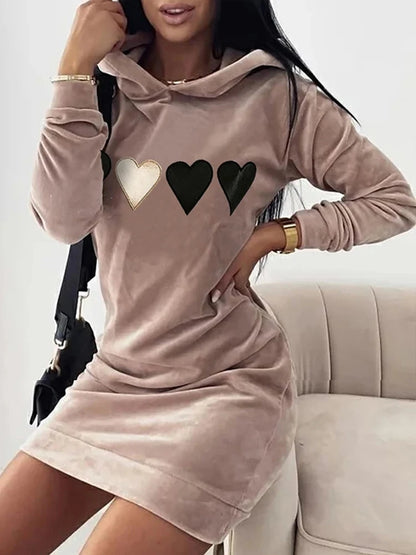 LVSANW Women Long Sweater Dresses LOVE Print Hooded Loose High Collar Sweatshirts Long Sleeve Pullover Fall Winter Y2K Street Style Top