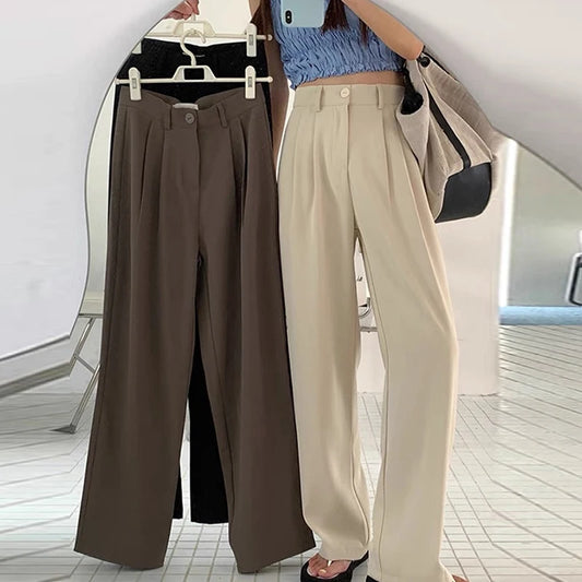 LVSANW Women Loose Straight Wide Leg Pants Basic All-Match High Waist Suit Pants Office Lady's Casual Elegant Trousers Summer Trend