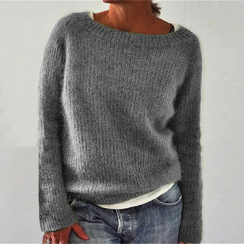 LVSANW Women Loose Sweaters Autumn Winter O-Neck Long Sleeve Casual Solid Pullover Knitwear Tops XXBLH-2536