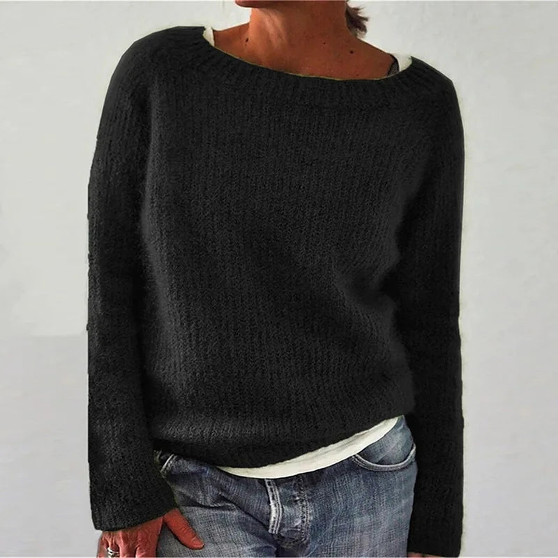 LVSANW Women Loose Sweaters Autumn Winter O-Neck Long Sleeve Casual Solid Pullover Knitwear Tops XXBLH-2536