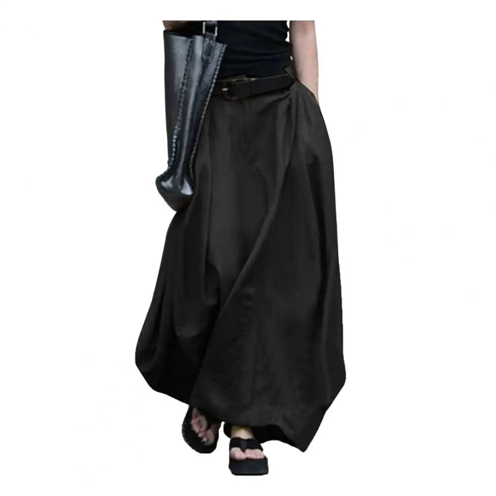 LVSANW Women Maxi Skirt Elastic High Waist Button Zipper Fly Long Skirt A-Line Solid Color Large Hem Long Skirt Daily Wear Maxi Dress