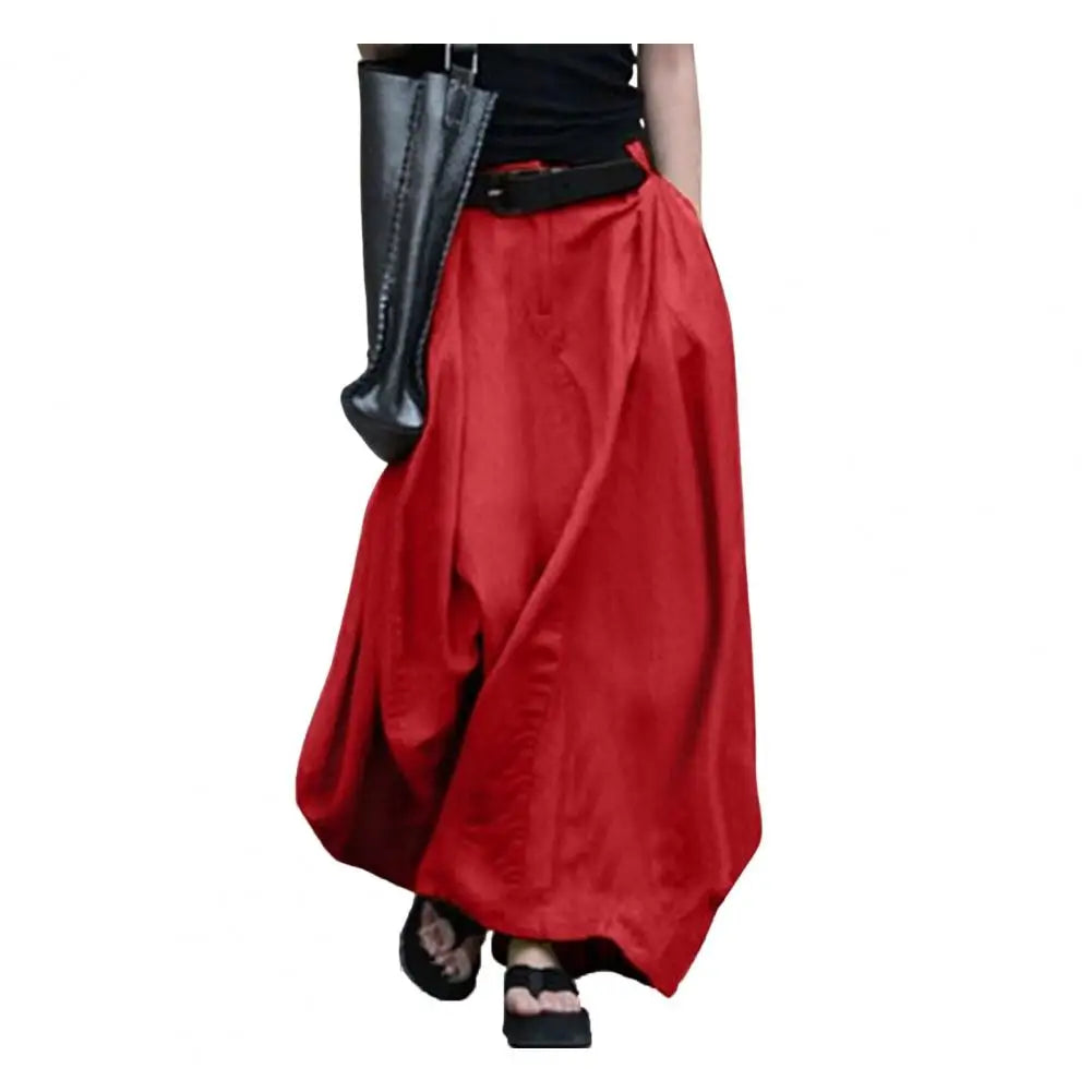 LVSANW Women Maxi Skirt Elastic High Waist Button Zipper Fly Long Skirt A-Line Solid Color Large Hem Long Skirt Daily Wear Maxi Dress