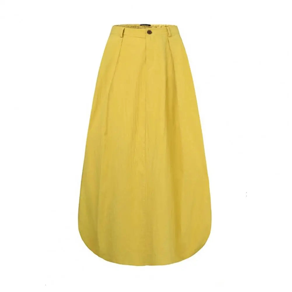 LVSANW Women Maxi Skirt Elastic High Waist Button Zipper Fly Long Skirt A-Line Solid Color Large Hem Long Skirt Daily Wear Maxi Dress