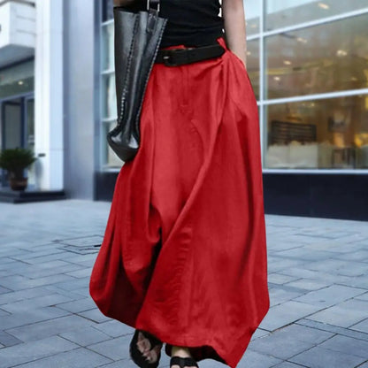 LVSANW Women Maxi Skirt Elastic High Waist Button Zipper Fly Long Skirt A-Line Solid Color Large Hem Long Skirt Daily Wear Maxi Dress