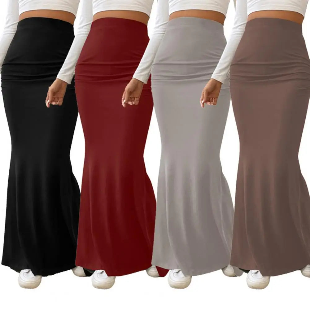 LVSANW Women Maxi Skirt High Waist Solid Color Fishtail Skirt Slim Fit Hip Lifting Ankle Length Skirt