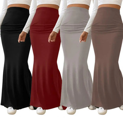 LVSANW Women Maxi Skirt High Waist Solid Color Fishtail Skirt Slim Fit Hip Lifting Ankle Length Skirt