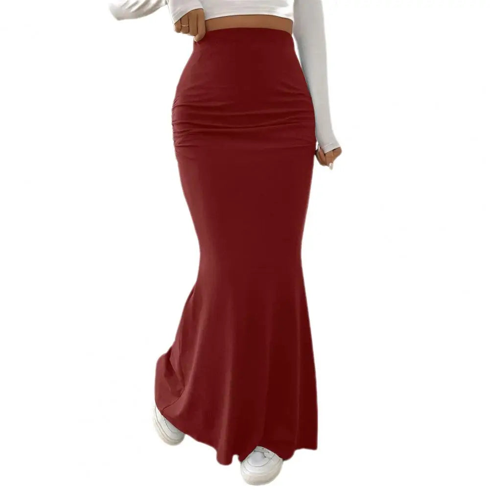 LVSANW Women Maxi Skirt High Waist Solid Color Fishtail Skirt Slim Fit Hip Lifting Ankle Length Skirt