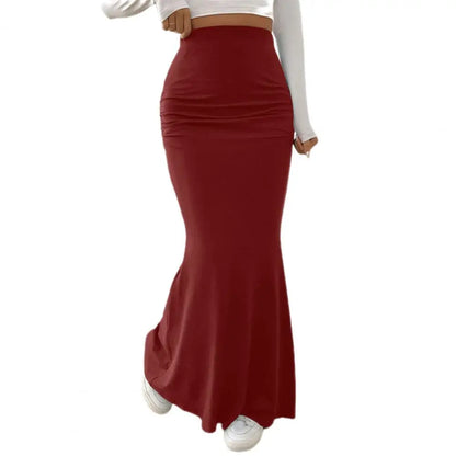 LVSANW Women Maxi Skirt High Waist Solid Color Fishtail Skirt Slim Fit Hip Lifting Ankle Length Skirt