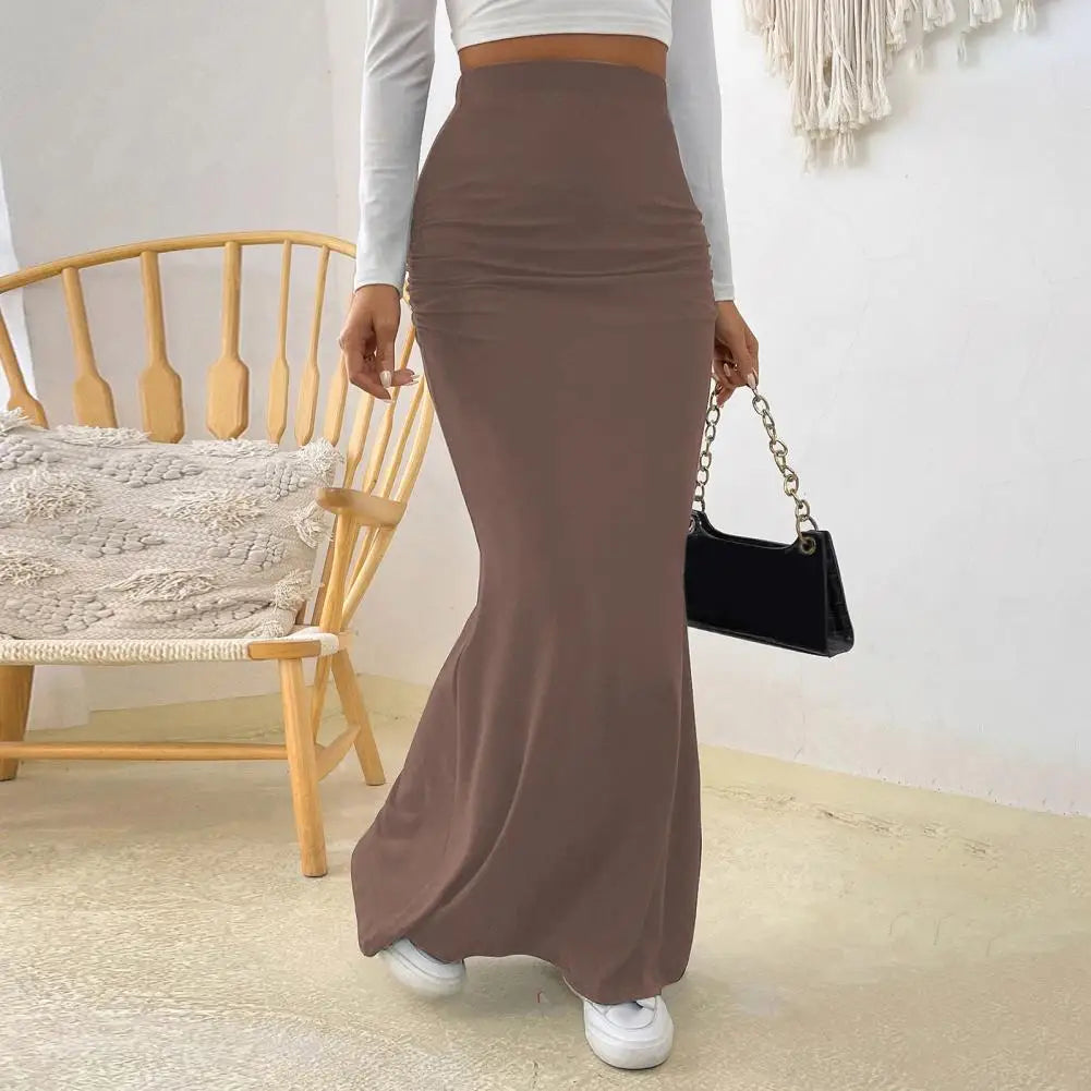 LVSANW Women Maxi Skirt High Waist Solid Color Fishtail Skirt Slim Fit Hip Lifting Ankle Length Skirt