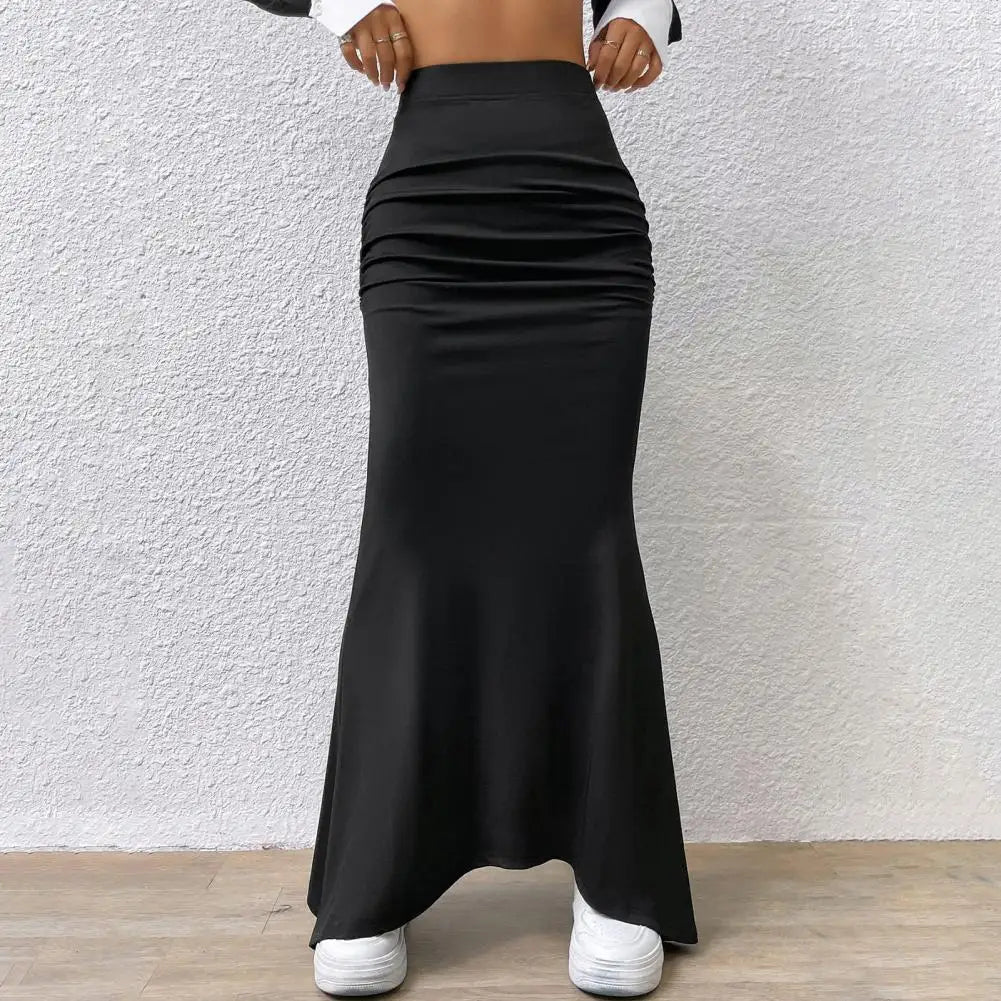 LVSANW Women Maxi Skirt High Waist Solid Color Fishtail Skirt Slim Fit Hip Lifting Ankle Length Skirt