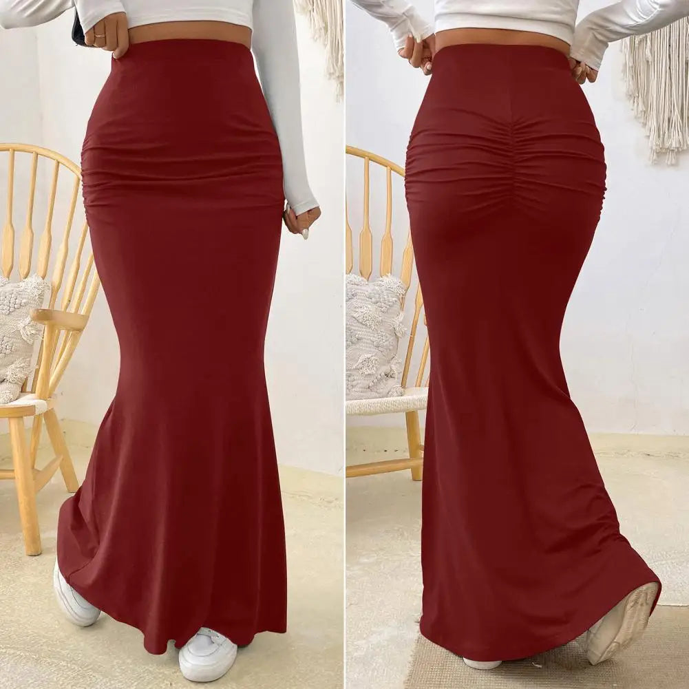 LVSANW Women Maxi Skirt High Waist Solid Color Fishtail Skirt Slim Fit Hip Lifting Ankle Length Skirt