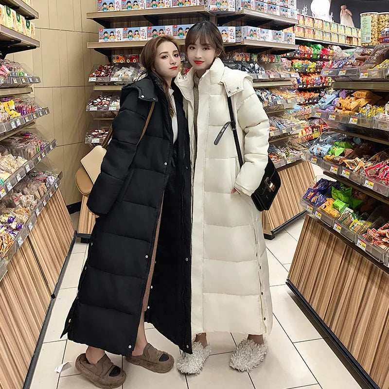 LVSANW Women Parkas Long Coats Hooded Coat Maxi Autumn Casual Loose Thick Warm Outerwear Coat Jackets Elegant Splice Winter Jacket