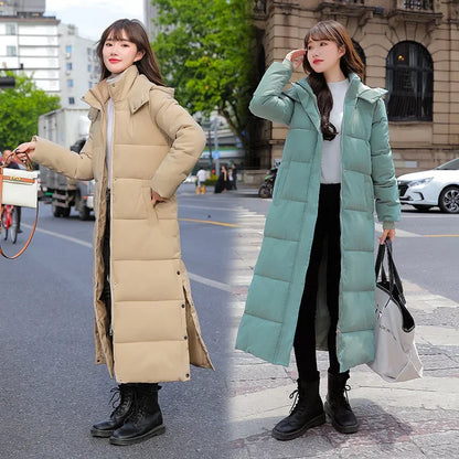 LVSANW Women Parkas Long Coats Hooded Coat Maxi Autumn Casual Loose Thick Warm Outerwear Coat Jackets Elegant Splice Winter Jacket