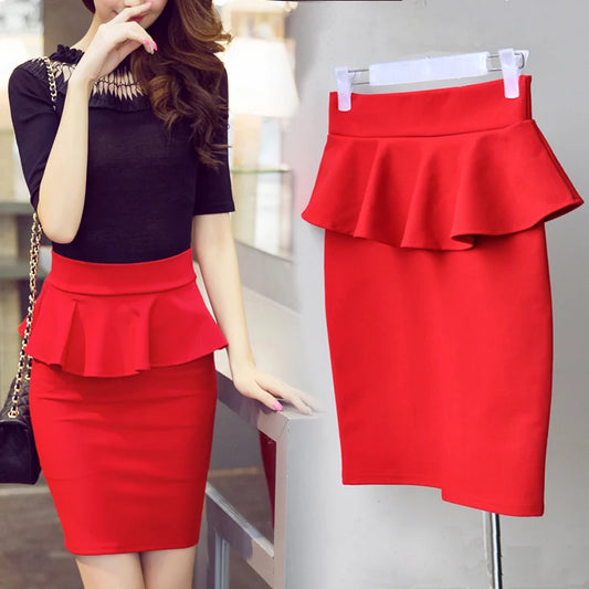 LVSANW Women Ruffles Slim Stretch High Waist pencil Skirt S-5XL