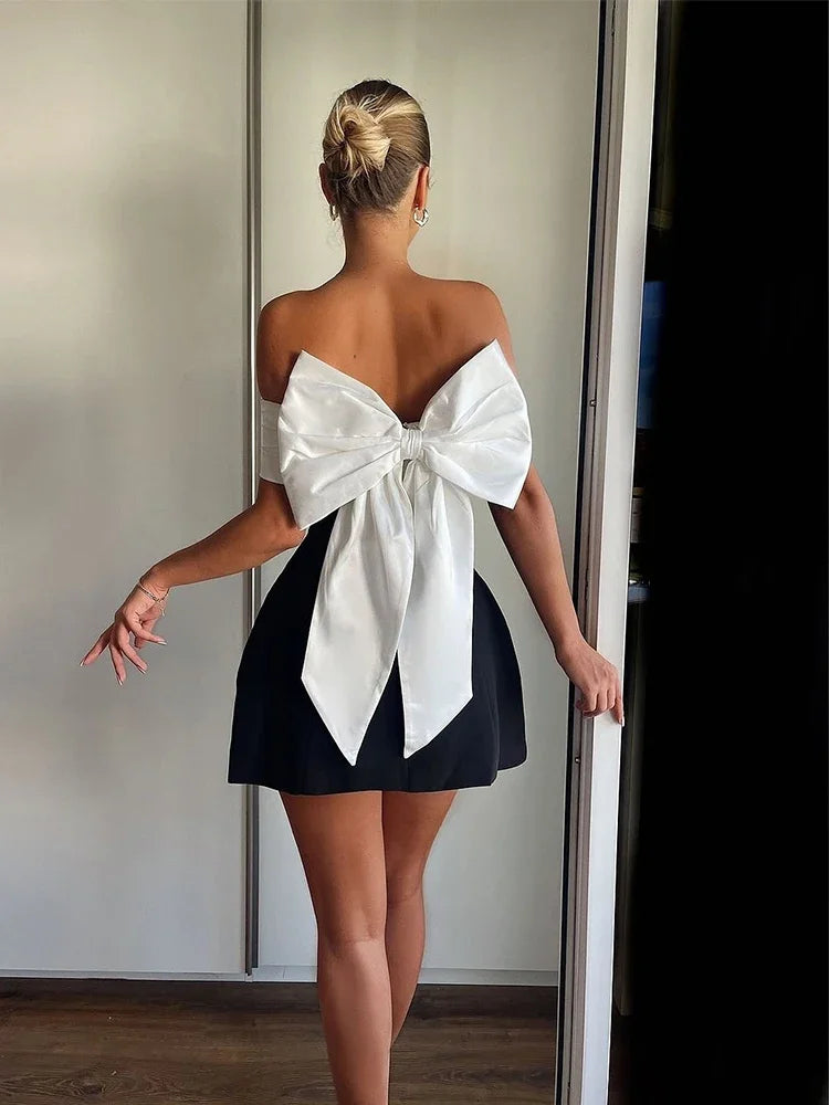 LVSANW Women Sexy Backless Short Dress Fashion Sleeveless Big Bow Mini  Dress Lady Evening Party Dress 2025 Summer New Women's Clothing