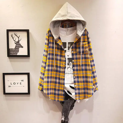 LVSANW Women Shirt Blouse Winter Hooded Plaid Shirt Baggy Coat Blusas Ropa De Mujer