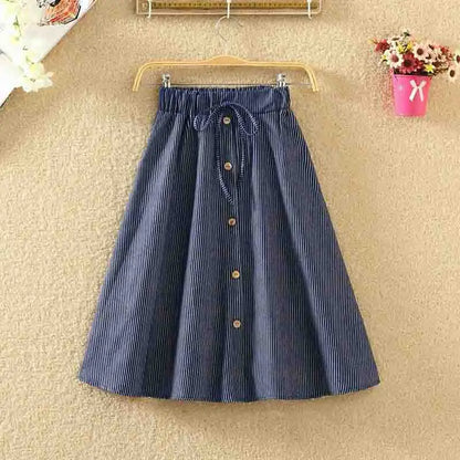 LVSANW Women Single-Breasted High-Waist Mid-Length Skirt Solid Color Denim Skirt