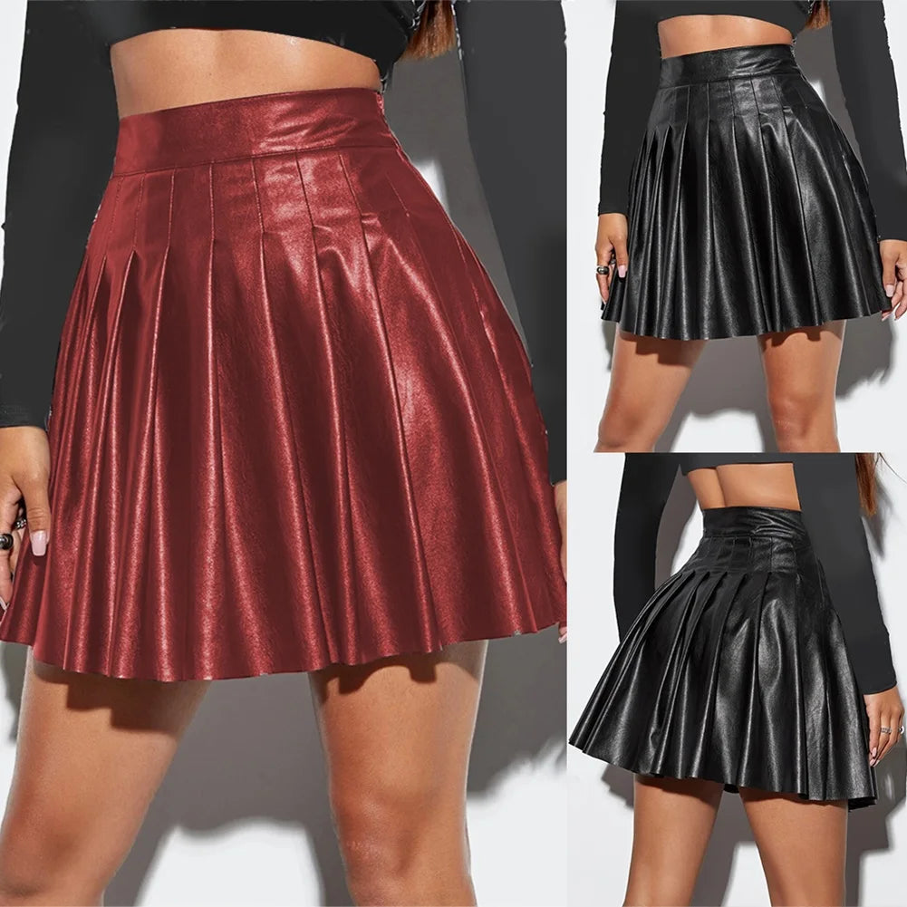 LVSANW Women Skirts High Waist High-quality PU Sexy Versatile A-Line Attractive Comfortable Faux Leather Comfy Fashion