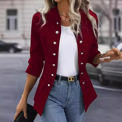 LVSANW Women Slim OL Waisted Jackets Fashion Stand Collar Long Sleeve Coat Casual Double Buttons Outwears 2024 New Autumn Jacket Ladies