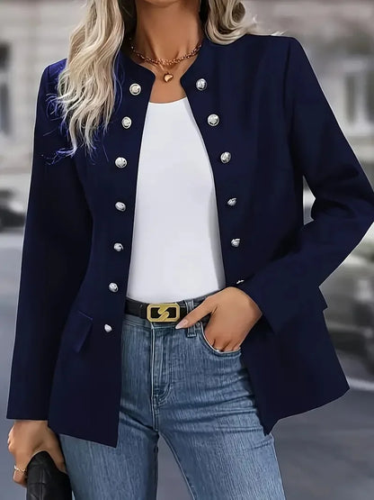 LVSANW Women Slim OL Waisted Jackets Fashion Stand Collar Long Sleeve Coat Casual Double Buttons Outwears 2024 New Autumn Jacket Ladies