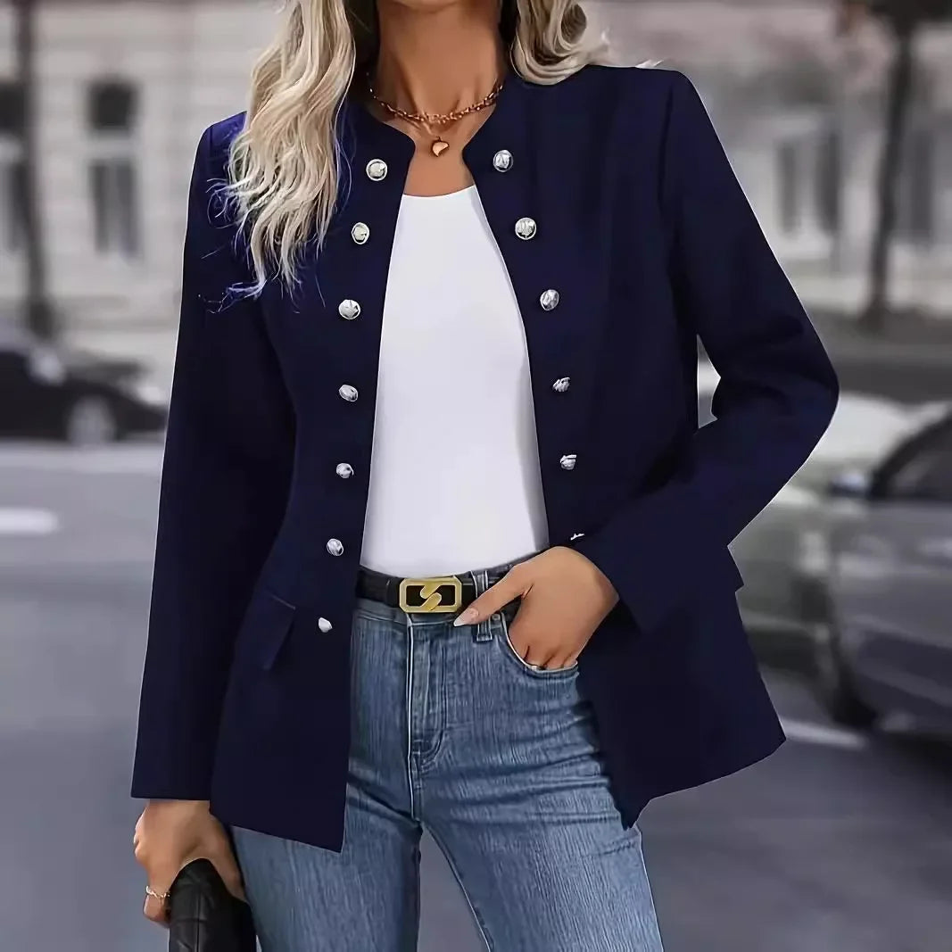 LVSANW Women Slim OL Waisted Jackets Fashion Stand Collar Long Sleeve Coat Casual Double Buttons Outwears 2024 New Autumn Jacket Ladies