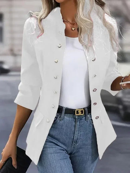 LVSANW Women Slim OL Waisted Jackets Fashion Stand Collar Long Sleeve Coat Casual Double Buttons Outwears 2024 New Autumn Jacket Ladies