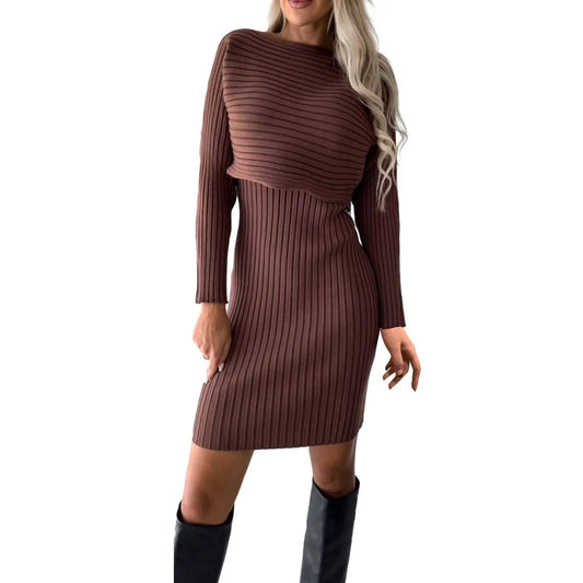 LVSANW Women Solid Casual Knitted Dresses Long Sleeve Tops Sweater Cute Dress Plus-size Slim Skinny Dresses Autumn Winter Elegant Women