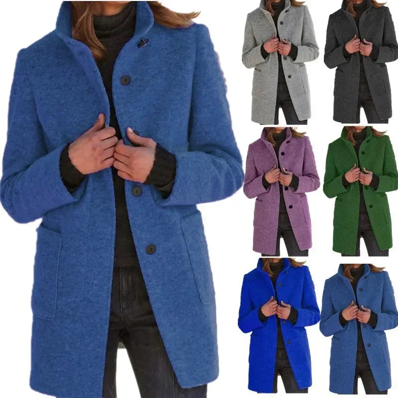 LVSANW Women Solid Color Long Sleeve Autumn Winter Coat Jacket Single Breasted Button