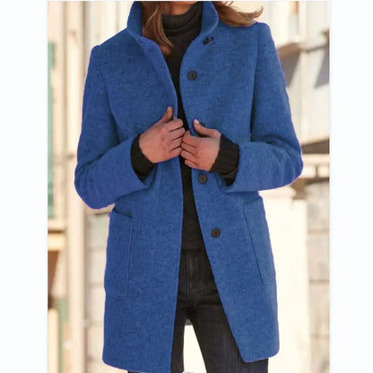 LVSANW Women Solid Color Long Sleeve Autumn Winter Coat Jacket Single Breasted Button