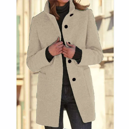 LVSANW Women Solid Color Long Sleeve Autumn Winter Coat Jacket Single Breasted Button