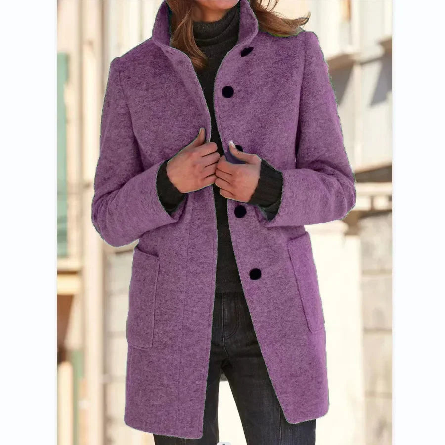 LVSANW Women Solid Color Long Sleeve Autumn Winter Coat Jacket Single Breasted Button