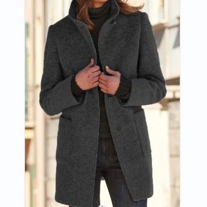 LVSANW Women Solid Color Long Sleeve Autumn Winter Coat Jacket Single Breasted Button