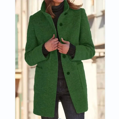 LVSANW Women Solid Color Long Sleeve Autumn Winter Coat Jacket Single Breasted Button