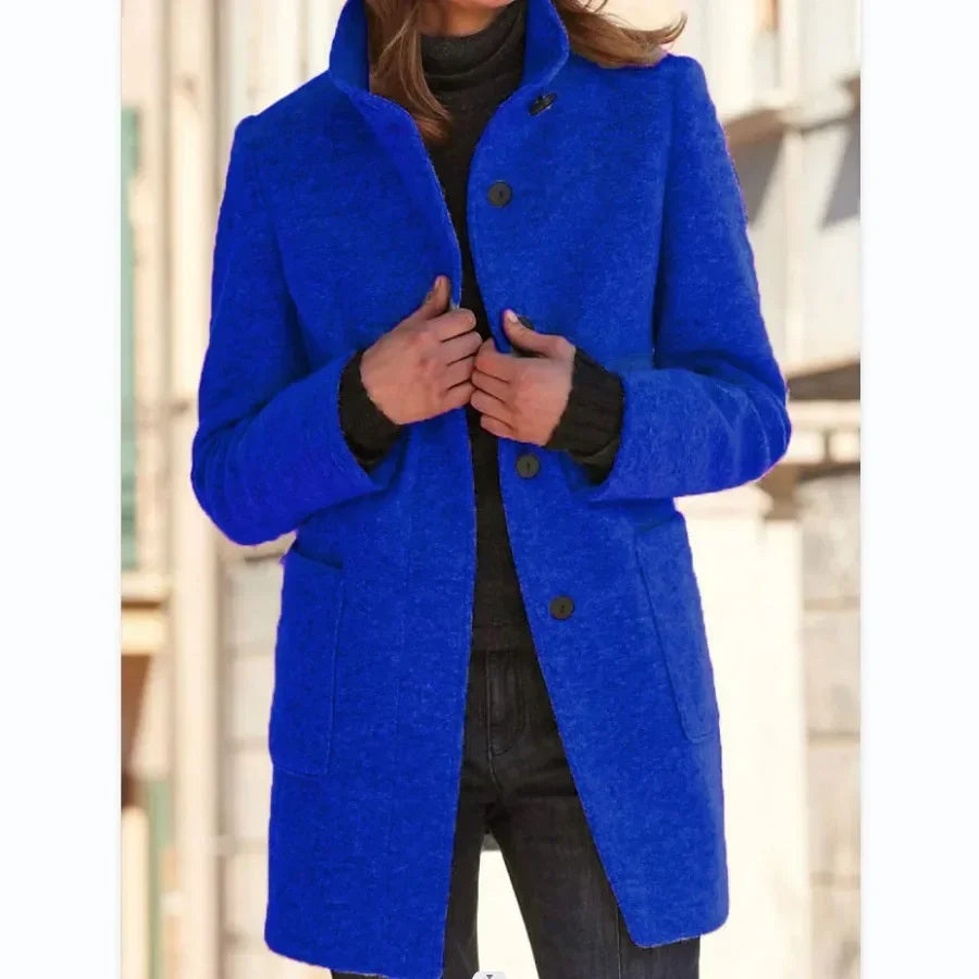 LVSANW Women Solid Color Long Sleeve Autumn Winter Coat Jacket Single Breasted Button