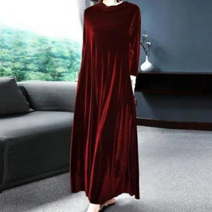 LVSANW Women Solid Color Velvet Long Dress Pile CollarA Line High Waisted Autumn Dress Pleated Loose Hem Plush Velvet Maxi Dresses